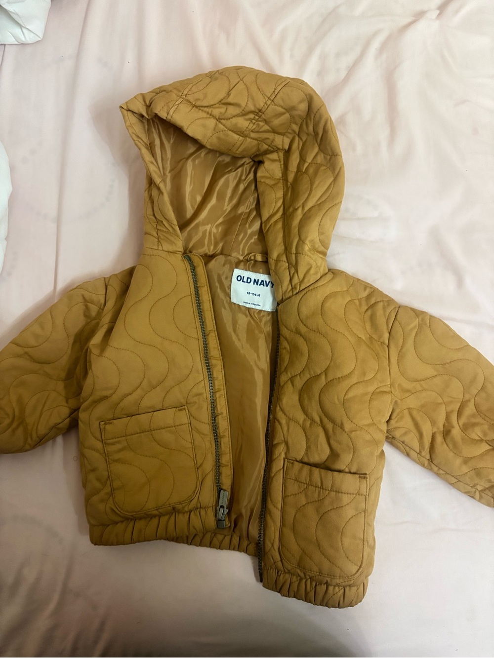 Old Navy Quilted Hooded Puffer Jacket in Mustard